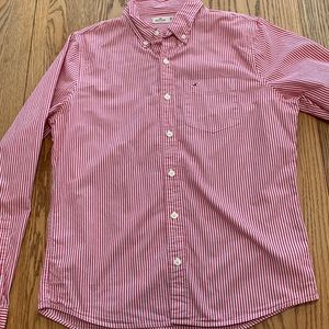 Hollister red and white striped long sleeve dress shirt size medium.